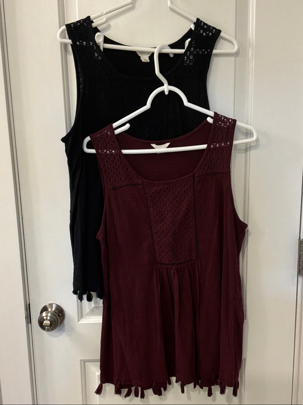 Two Caslon Crochet Yoke Tank Tops - Black & Burgundy